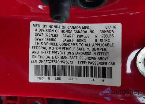 2016 Honda Civic Lx z USA, uszkodzony, nr VIN 2HGFC2F51GH525673